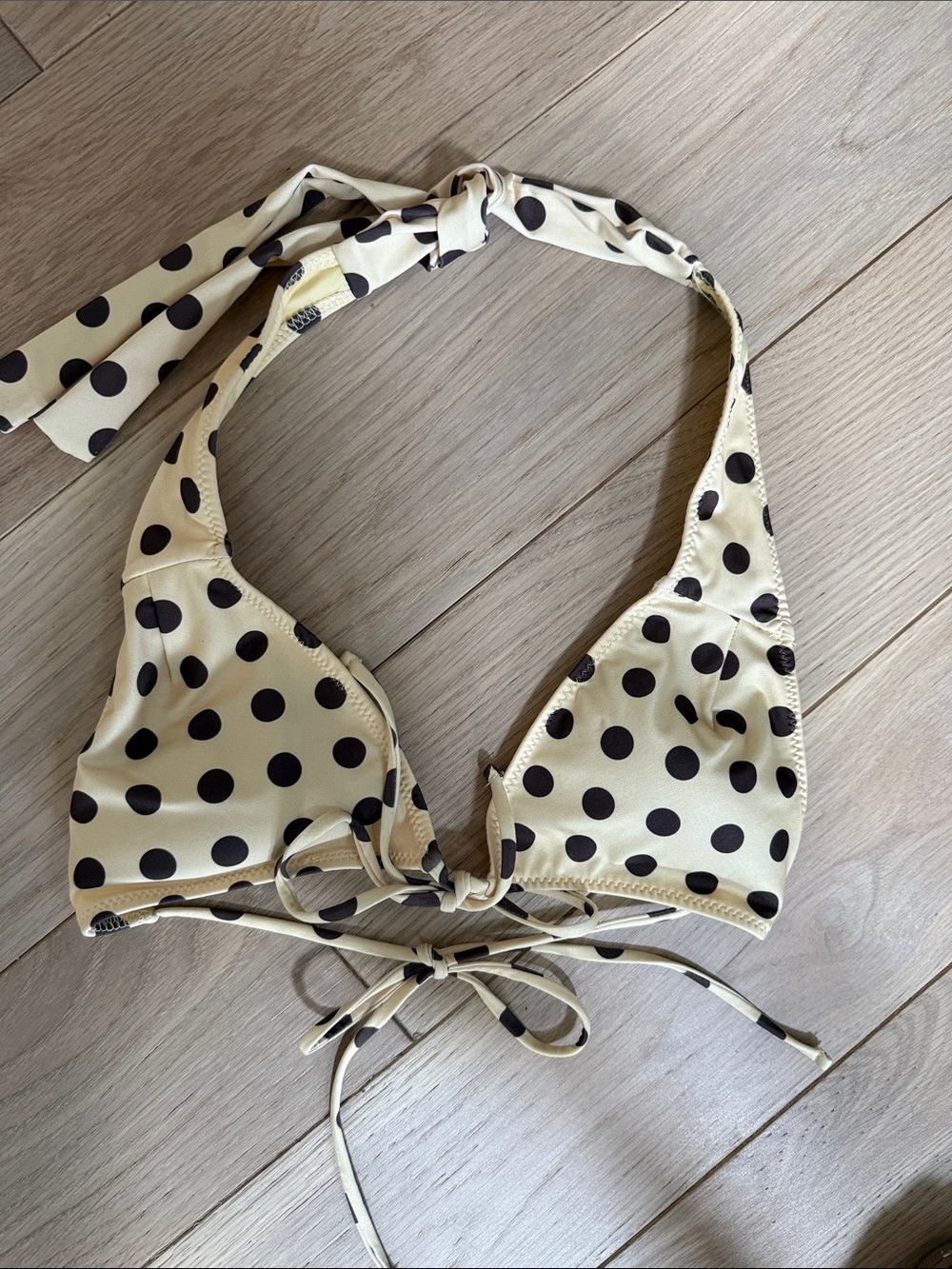 Zara yellow Halter Bikini Top with Black Polka Dots